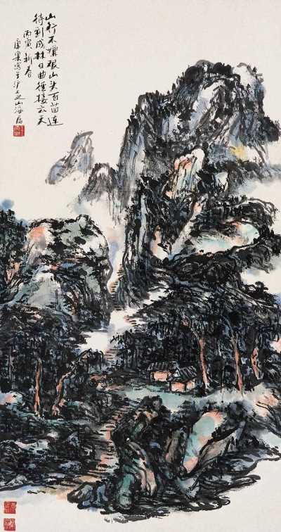 王康乐 丙寅（1986）年作 山水 立轴